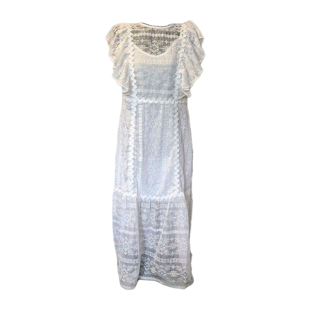 Beulah Style Exquisite Lace Long Midi Dress Medium White Bridal Cottage Prairie